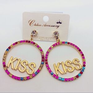 Earrings Crystal multi Kiss set in gold tone